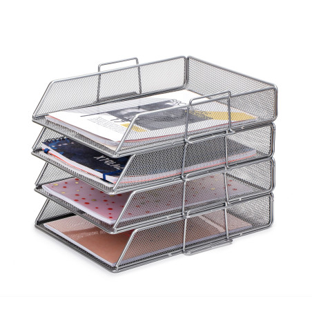 Exerz Corbeilles à courrier 4 Pièces/Bannette de Bureau superposable à Mailles métalliques/Organisateur Multifonctionnel/Support