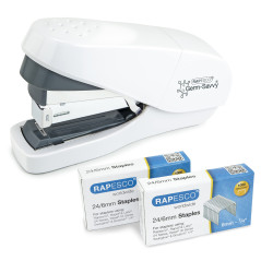 Rapesco 1689 Agrafeuse ECO Flat Clinch, Moins d’Effort avec 2000 Agrafes de Type 24/6 mm, Capacité de 35 Feuilles, Blanc