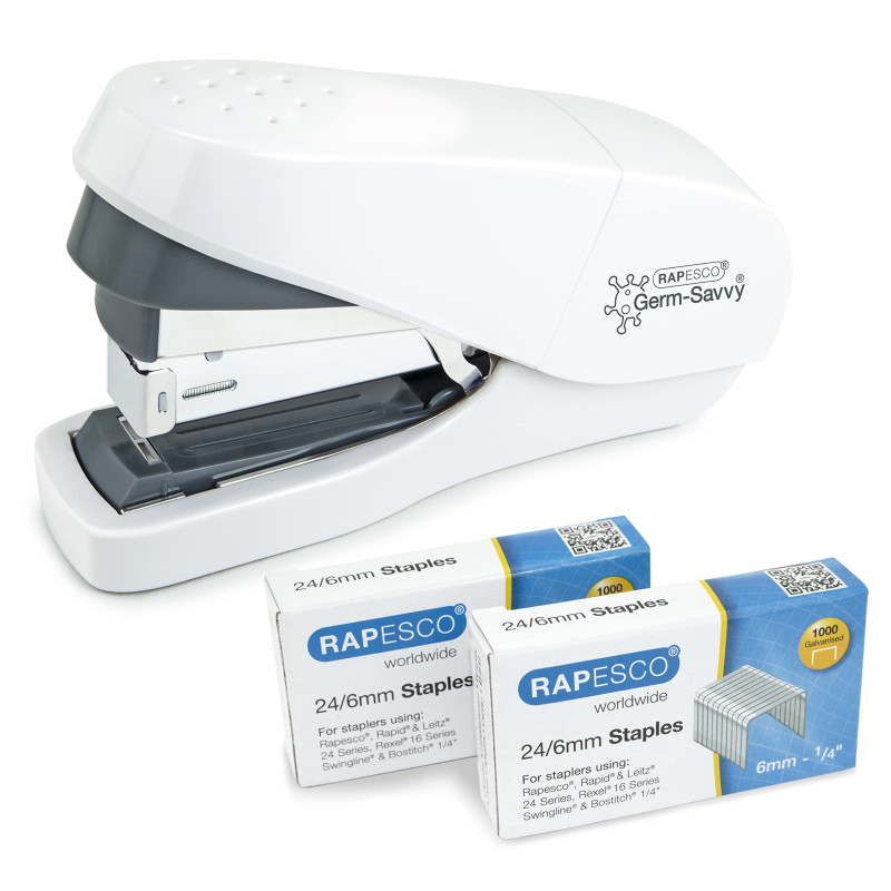 Rapesco 1689 Agrafeuse ECO Flat Clinch, Moins d’Effort avec 2000 Agrafes de Type 24/6 mm, Capacité de 35 Feuilles, Blanc
