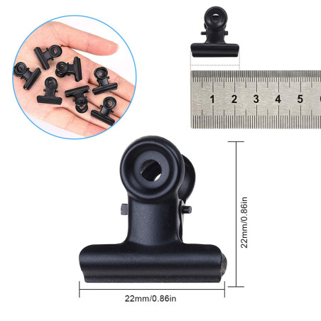 Bulldog Petits Clips, 50pcs Métal Bulldog Binder Clips, 22mm Trombones de Bouledogue, Noir Charnière Pinces pour Sacs de Nourrit