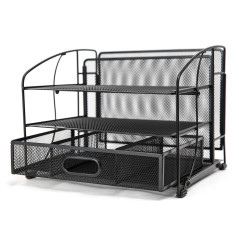 EXERZ Fournitures De Bureau Organisateur De Bureau en Maille 3 Plateaux, Avec Tiroir Coulissant Et Support De Fichier Suspendu/C