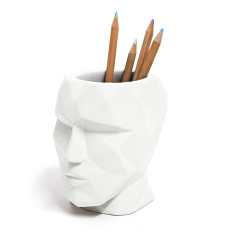 Balvi Pot à crayons The Head Couleur blanc En forme de tête géométrique Ciment