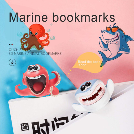 2 pièces signet animal mignon âne/panda/requin/ctopus signet, ensemble de signets drôles 3D farfelus, marque-pages de dessins an