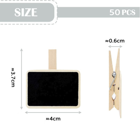 Youery 50 Mini Tableau Noir Bois Message Rectangle Ardoise A Pince Clip Carte Panneau Memos Etiquette Prix Marque Place Numero T