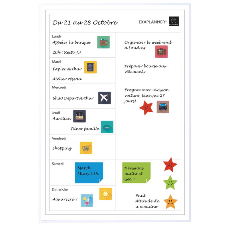 Exacompta - Réf. 58160E - 1 tableau blanc magnétique planning d'organisation Perso - effaçable à sec - magnets réinscriptibles f Exacompta - Réf. 58160E - 1 tableau blanc magnétique planning d'organisation Perso - effaçable à sec - magnets réinscriptibles f