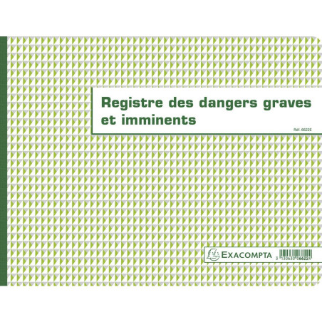 Exacompta - Réf. 6622E - 1 Registre des dangers graves et imminents conforme à la législation - Pour les réprésentants du C.S.E.