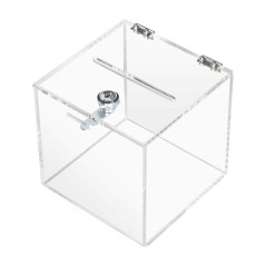 HMF 46919 Boîte à dons en acrylique avec serrure | Cube boîte à lots | 15 x 15 x 15 cm | DIN A6 | Transparent