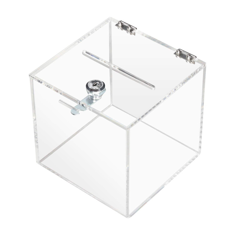 HMF 46919 Boîte à dons en acrylique avec serrure | Cube boîte à lots | 15 x 15 x 15 cm | DIN A6 | Transparent HMF 46919 Boîte à dons en acrylique avec serrure | Cube boîte à lots | 15 x 15 x 15 cm | DIN A6 | Transparent