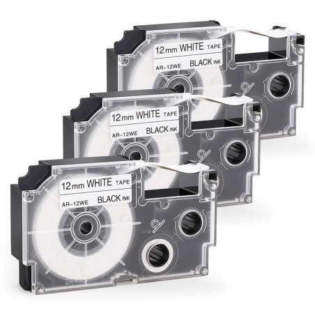 Invoker étiquettes compatible pour Casio XR-12WE XR-12WE1 Ruban 12mm x 8m, pour Casio KL-60 70e 100 100e 120 200E 300 750 780 82