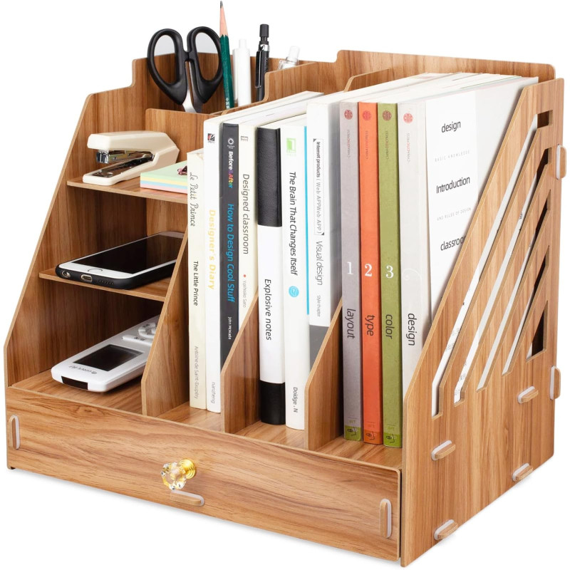 Tonsmile Boîtes de Rangement de Bureau en Bois Organiseur de Bureau de Papeterie Pour Papiers A4, Stylos, Livres, Cahiers et Fic Tonsmile Boîtes de Rangement de Bureau en Bois Organiseur de Bureau de Papeterie Pour Papiers A4, Stylos, Livres, Cahiers et Fic