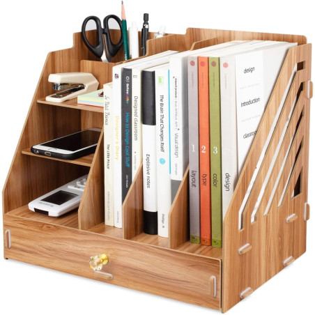 Tonsmile Boîtes de Rangement de Bureau en Bois Organiseur de Bureau de Papeterie Pour Papiers A4, Stylos, Livres, Cahiers et Fic