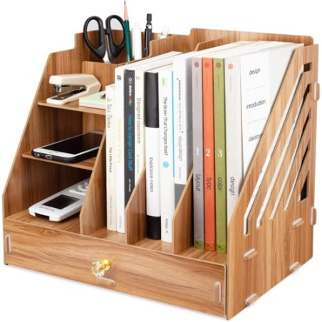 Tonsmile Boîtes de Rangement de Bureau en Bois Organiseur de Bureau de Papeterie Pour Papiers A4, Stylos, Livres, Cahiers et Fic