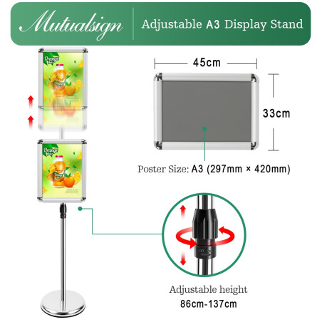 Mutualsign Porte affiche A3 Présentoir sur pied, Support pour affiche, Présentoir publicitaire remplaçable, Support de signe en 