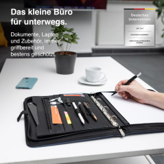 Vebon® Portfolio A4 "Berlin" I Fermeture Éclair + porte-bloc I Conférencier support document + sacoche pour ordinateur portable