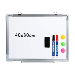 Tableau Blanc Magnétique 40 x 30cm avec 2 Marqueurs 3 Aimants, Tableau Blanc Effaçable à sec pour la Maison, l'école, le Bureau