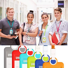 Porte-badge vertical avec cordon tour de cou en silicone robuste pour carte d'identité, cartes de visite, fournitures de bureau,