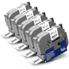 5x Labelwell Ruban pour Étiqueteuse Compatible pour Brother TZe-251 TZe251 TZ-251 24mm pour Brother PT-P710BT PT-P750WVP PT-P750