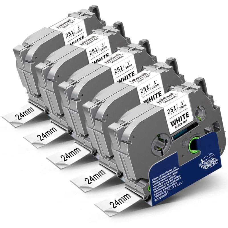 5x Labelwell Ruban pour Étiqueteuse Compatible pour Brother TZe-251 TZe251 TZ-251 24mm pour Brother PT-P710BT PT-P750WVP PT-P750 5x Labelwell Ruban pour Étiqueteuse Compatible pour Brother TZe-251 TZe251 TZ-251 24mm pour Brother PT-P710BT PT-P750WVP PT-P750