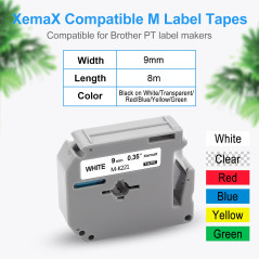 XemaX Lot de 6 rubans d'étiquettes de rechange 9 mm x 8 m pour Brother M-K121 M-K221 M-K421 M-K521 M-K621 M-K721 P-Touch MK Comp