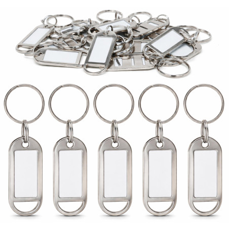 Porte-clés Métallique avec Étiquette à Écrire – Set Réutilisable, Étiquette Amovible et Protection Transparente – 5 Pièces pour
