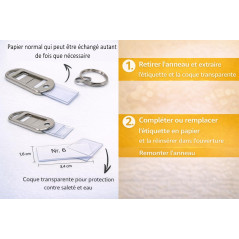 Porte-clés Métallique avec Étiquette à Écrire – Set Réutilisable, Étiquette Amovible et Protection Transparente – 5 Pièces pour 