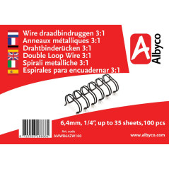 Albyco Wire-o Peignes à reliure à fil Noir - Anneaux métalliques - 6,4 Millimètres - 1/4 Pouce - Jusqu'à 35 Feuilles - Par Paque