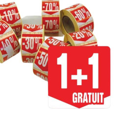 Affichesstore 30231 - Rouleau de 500 Étiquettes Autocollantes - Format carré 35x35mm - Finition brillante - Stickers "1+1 GRATUI