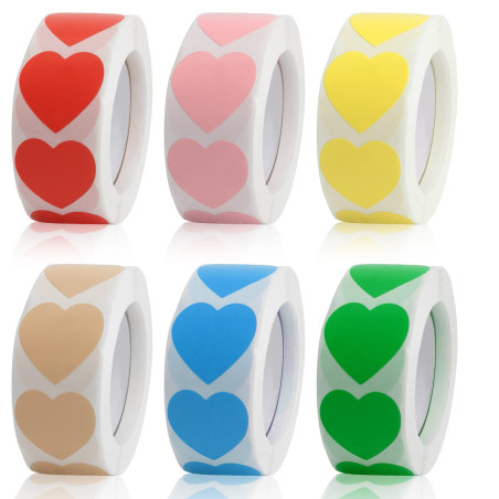 Iyowei Lot de 3 000 autocollants colorés en forme de cœur pour loisirs créatifs, sacs, cartes cadeaux, enveloppes - 2,5 cm (6 co