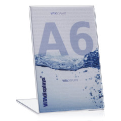 VITAdisplays Présentoir publicitaire DIN A6, Présentoir en L, Présentoir en L au format vertical, Présentoir de table en PLEXIGL