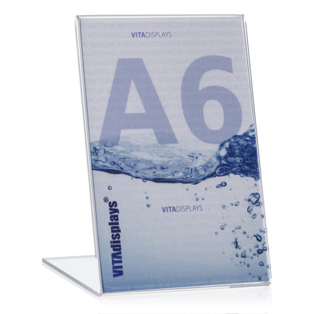 VITAdisplays Présentoir publicitaire DIN A6, Présentoir en L, Présentoir en L au format vertical, Présentoir de table en PLEXIGL