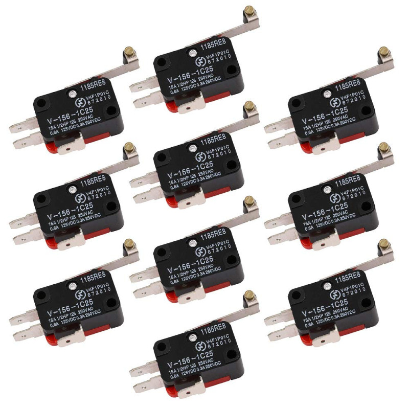 Gebildet 10pièces Micro Interrupteur Levier de Rouleau de Charnière 1NO 1NC, 3Broches SPDT Fin de Course de Longue Charniere Lev