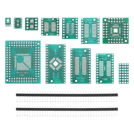 eMagTech 51pcs 12 Types CMS vers DIP Kit de Cartes d'adaptation SOP8 SOP10 SOP14 SOP16 SOP20 SOP24 SOP28 0402/0603/0805 SMT SOT8