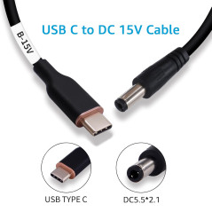 DSD TECH MagicConn SH-CP15B Câble d'alimentation USB Type C PD vers DC(55x21)-15V