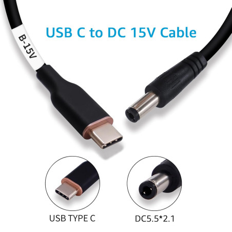DSD TECH MagicConn SH-CP15B Câble d'alimentation USB Type C PD vers DC(55x21)-15V