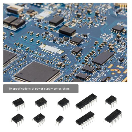 ECSiNG 50 pièces 10 types de puce de circuit intégré Kit d'assortiment basse tension LM324 LM358 LM386 LM393 UA741 NE5532 NE555