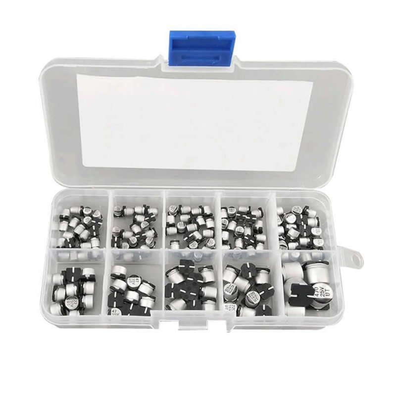 DollaTek SMD Condensateurs Assortis Boîte, 145pcs de 10 valeurs 0.47 à 470uF SMD Condensateurs électrolytiques Assortiment DollaTek SMD Condensateurs Assortis Boîte, 145pcs de 10 valeurs 0.47 à 470uF SMD Condensateurs électrolytiques Assortiment