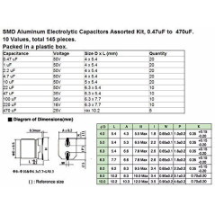 DollaTek SMD Condensateurs Assortis Boîte, 145pcs de 10 valeurs 0.47 à 470uF SMD Condensateurs électrolytiques Assortiment