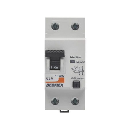 DEBFLEX - Interrupteur Différentiel 63A 30mA 2 Pôles Type AC - Module de Protection Electrique - Certifié NF - Installation dans