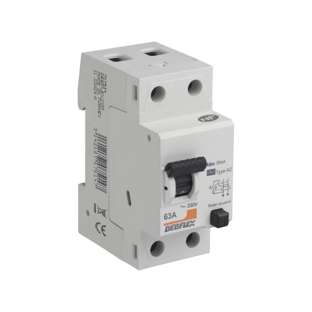 DEBFLEX - Interrupteur Différentiel 63A 30mA 2 Pôles Type AC - Module de Protection Electrique - Certifié NF - Installation dans