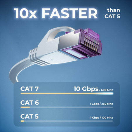 deleyCON 20m Câble Réseau Cat7 plat (Cat 7 avec 10 Gbit/s) Gigabit LAN - RJ45 Ethernet Câble Patch Installation plat - pour Inte