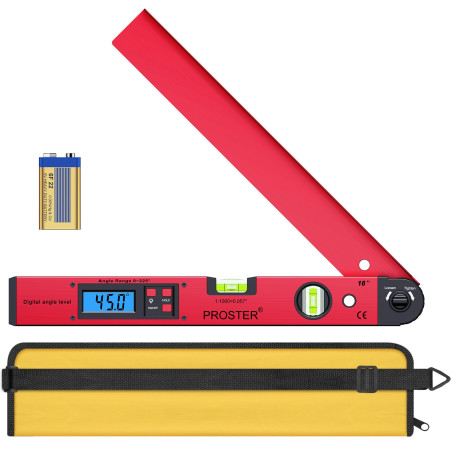 Proster Rapporteur d'Angle Numérique, 0-225 ° Fausse Equerre Menuisier 400 mm avec Niveau à Bulles Mesure l'Angle LCD Rétro-écla