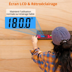 Proster Rapporteur d'Angle Numérique, 0-225 ° Fausse Equerre Menuisier 400 mm avec Niveau à Bulles Mesure l'Angle LCD Rétro-écla