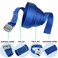 Sangle à Griffe Sangle d'arrimage Sangle de Fixation - Bleu - 1m 2,5m 4m 6m - Charge maximale 250 kg DIN en 12195-2, 6 pièces 2.