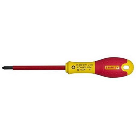 STANLEY 1-65-418 Tournevis Électricien Pozidriv Isolé 1000V Pz 1X100Mm Gamme FATMAX - Fabriqués En France - Lame En Acier - Sabl