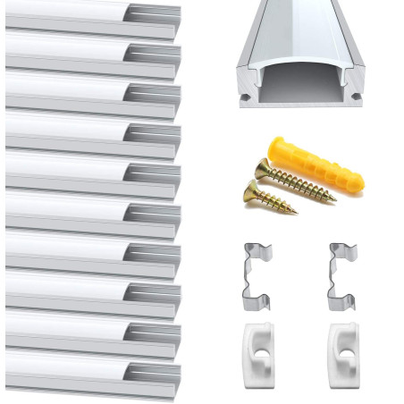 Chesbung Profilé Aluminium LED - 10x0.5mètre Aluminium Profilé u-forme pour Bandes à LED, Compact Finition Professionnelle avec 