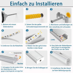 Chesbung Profilé Aluminium LED - 10x0.5mètre Aluminium Profilé u-forme pour Bandes à LED, Compact Finition Professionnelle avec 
