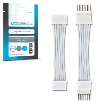 Litcessory Adaptateur Contrôleur à 6 Broches pour Philips Hue LightStrip Plus (Version Détachable, Blanc - MICRO 6-BROCHES V4 / 