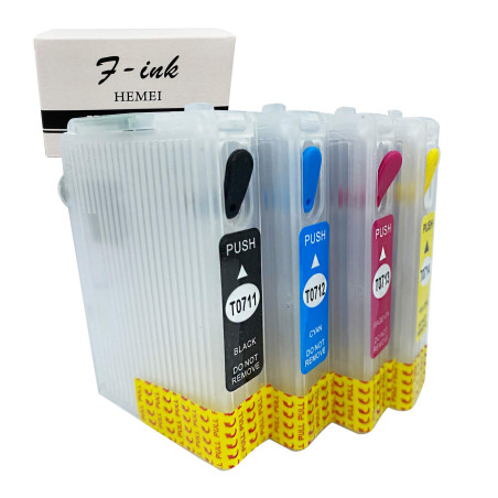 HEMEI Compatible avec Epson T0715 T071, Cartouche d'encre Rechargeable Vide avec Remplacement des puces à réinitialisation Autom