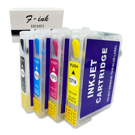 HEMEI Compatible avec Epson T0715 T071, Cartouche d'encre Rechargeable Vide avec Remplacement des puces à réinitialisation Autom