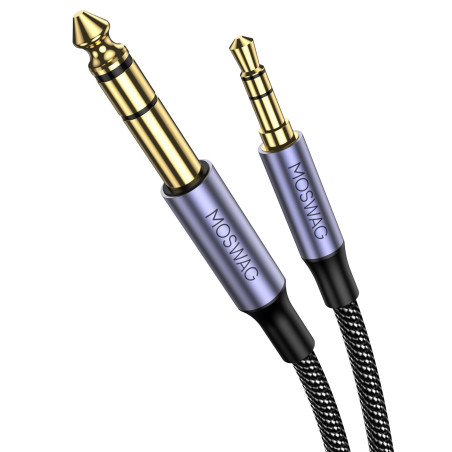 MOSWAG Câble Audio 3.5mm vers 6.35mm Stéréo Jack 3M, Câble Jack TRS Nylon Tressé 6.35 Mâle vers 3.5 Mâle pour DVD, Haut Parleurs